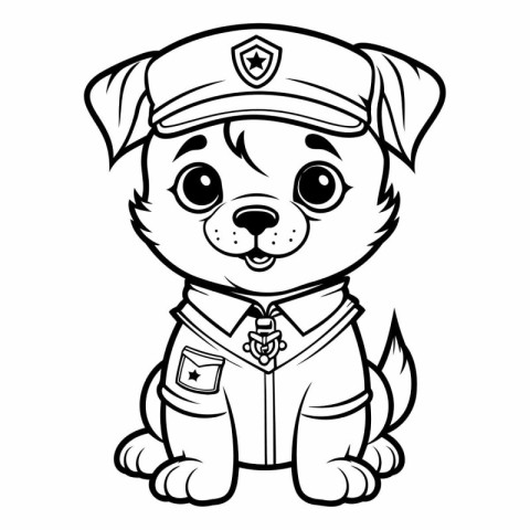 Black and White Cartoon Illustration of Cute Puppy Sailor Animal