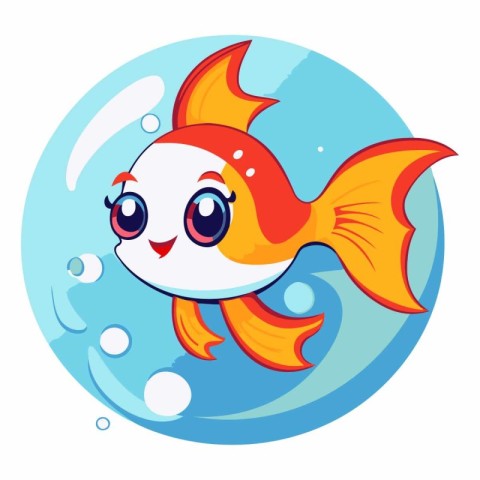 Cute kawaii cartoon goldfish swimming in water.