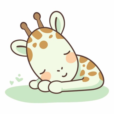 Cute cartoon giraffe sleeping on the ground.