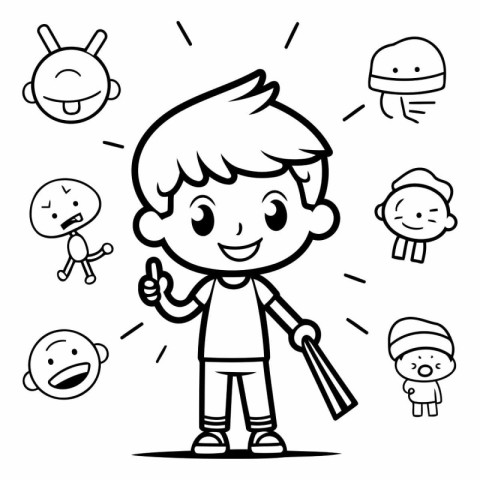 Illustration of a Kid Boy Pointing to Something with His Finger