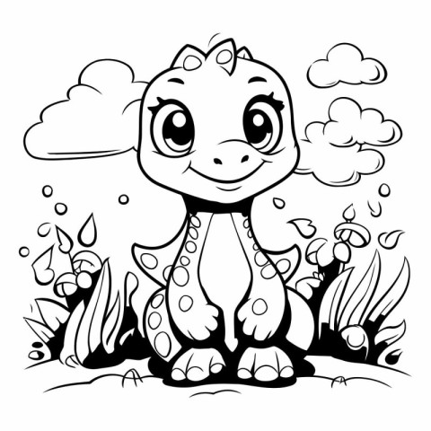 Coloring Page Outline Of Cute Dinosaur Vector Illustration.