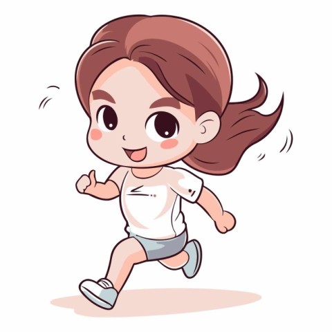 Cute little girl running. Cartoon vector illustration isolated o