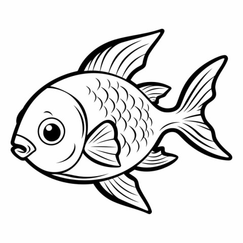 Black and White Cartoon Illustration of Cute Fish Animal Charact