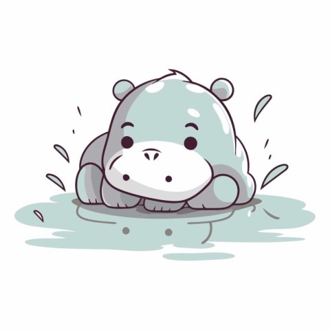 Cute hippo in water of a cartoon hippo.