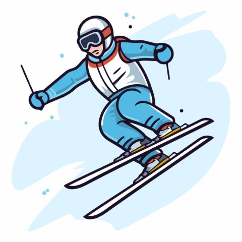 Vector illustration of skier jumping in the air. Skier skiing do