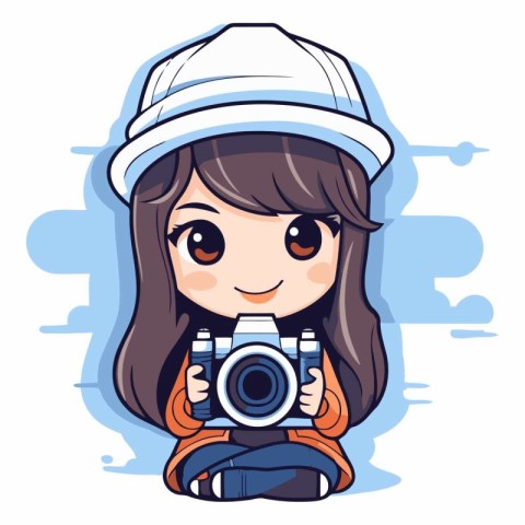 Cute girl photographer with camera in cartoon style.