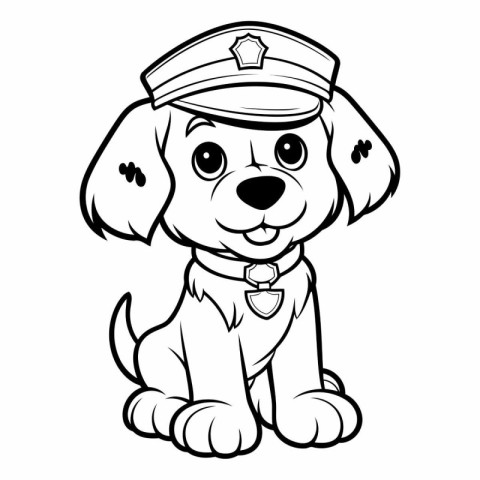 Black and White Cartoon Illustration of Cute Puppy Police Dog Co