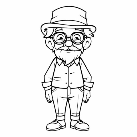 Black and White Cartoon Illustration of Grandfather or Old Man C