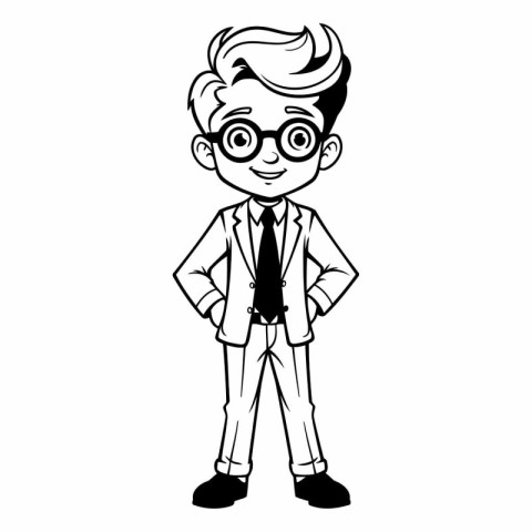 cute little boy with glasses and bow tie cartoon vector illustra