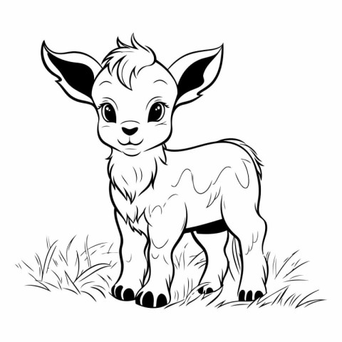 Cute cartoon goat on a meadow for coloring book.