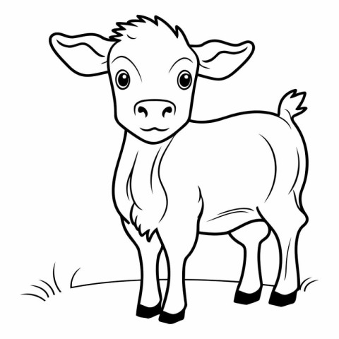 Black and White Cartoon Illustration of Cute Goat Animal Charact