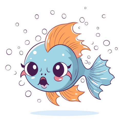 Cute cartoon fish isolated on a white background.