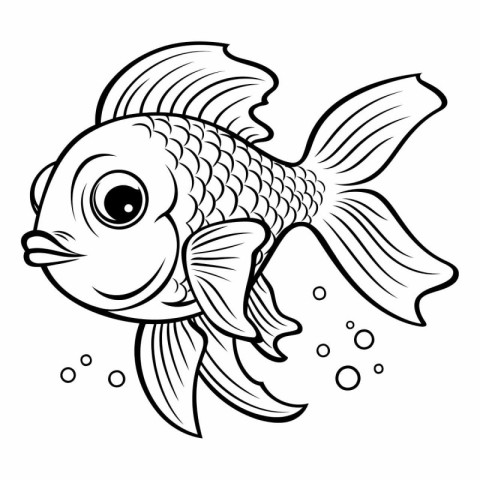 Black and White Cartoon Illustration of Cute Fish for Coloring B