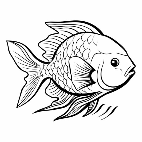 Black and white vector image of a goldfish on a white background