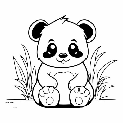 Cute cartoon panda sitting on the grass.