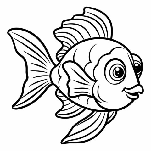 Black and White Cartoon Illustration of Cute Fish Animal Charact