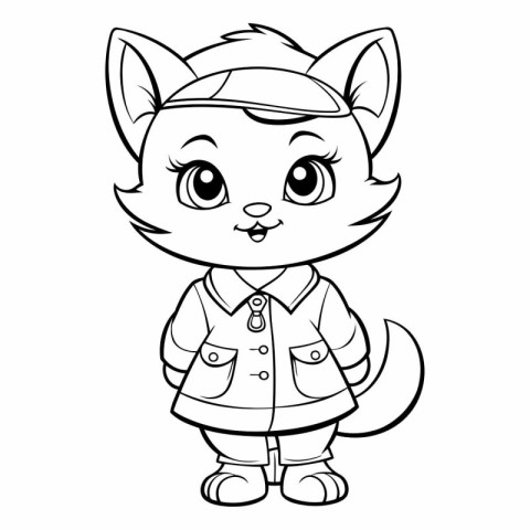 Black and White Cartoon Illustration of Cute Fox Animal Characte