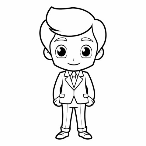 Illustration of a Kid Boy Wearing a Suit - Coloring Book