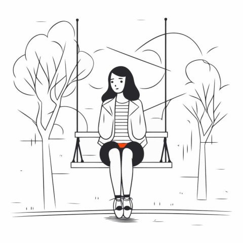 Young woman sitting on a swing in the park.