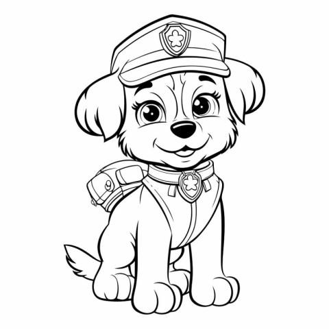 Cute puppy in a police cap. Coloring book for children