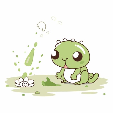 Cute little green frog crawling on the ground and crying.