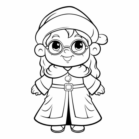 Coloring book for children: little girl in a hat and glasses