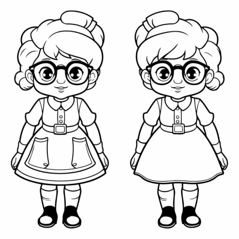 Vector illustration of Cute cartoon girl in glasses. Coloring bo