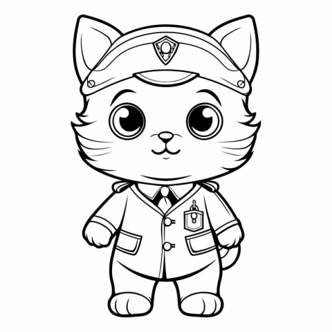 Black and White Cartoon Illustration of Cute Cat Sailor Characte