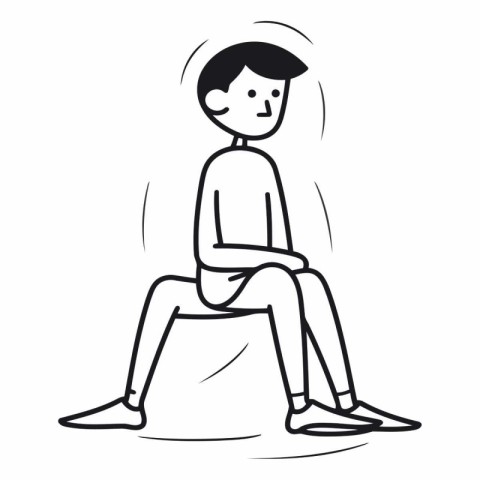 Young man sitting on a chair. Black and white vector illustratio