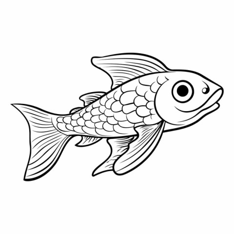 Black and white vector illustration of a goldfish. Isolated on w