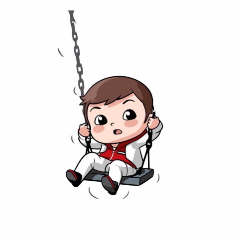 Cute boy swinging on a swing isolated on a white background.