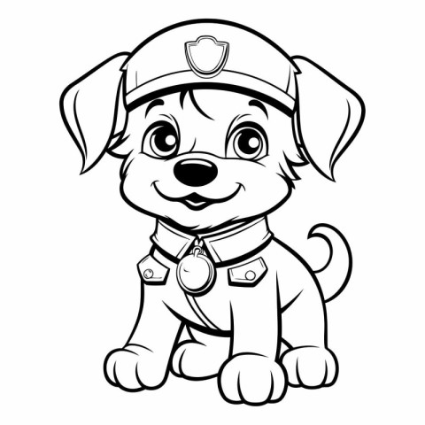 Black and White Cartoon Illustration of Cute Puppy Police Dog An