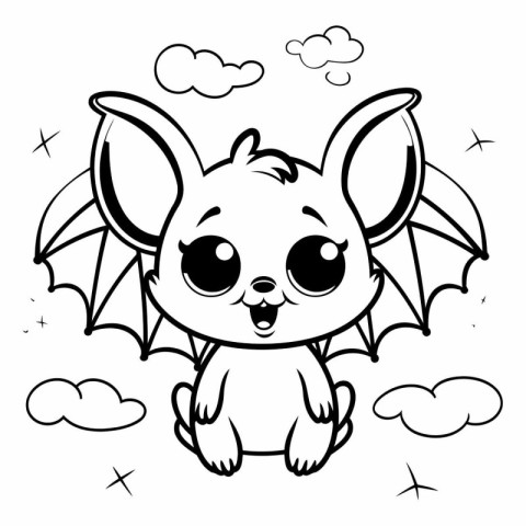 Black and White Cartoon Illustration of Cute Bat Animal Characte