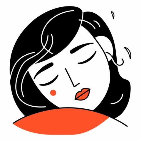 Illustration of a girl with closed eyes in a flat style.