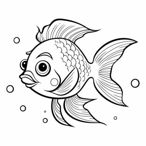 Black and White Cartoon Illustration of Cute Fish for Coloring B