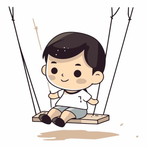 Cute Little Boy Sitting On A Swing.