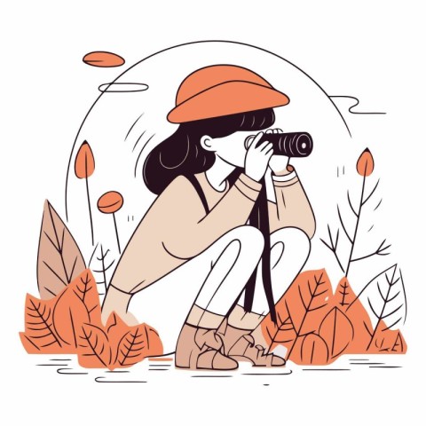 Vector illustration of a girl taking photos with a camera in the