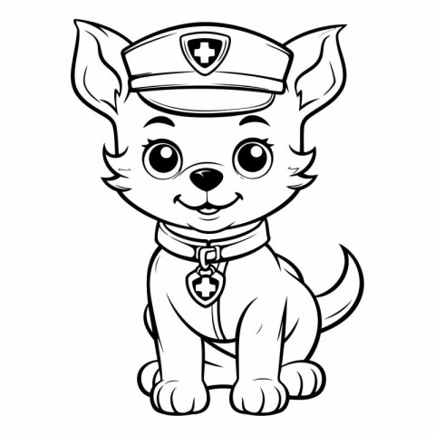 Black and White Cartoon Illustration of Cute Puppy Sailor Dog Co