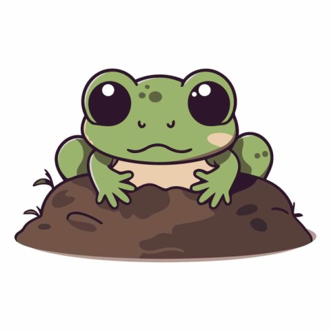 Frog in the soil. Cute cartoon character.