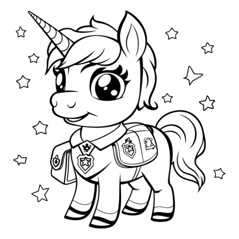 Black and White Cartoon Illustration of Cute Unicorn Fantasy Ani