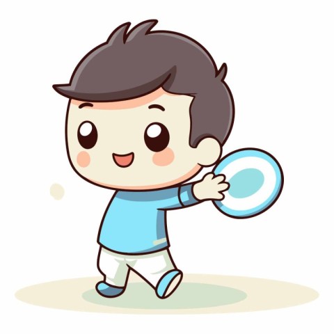 Cute boy holding a magnifying glass. vector cartoon illustration