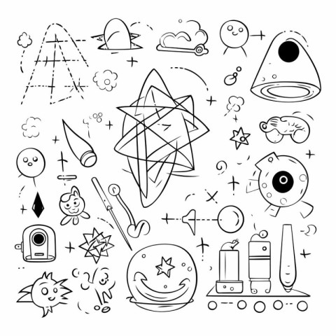 Astronomy doodle set. Hand drawn vector illustration.