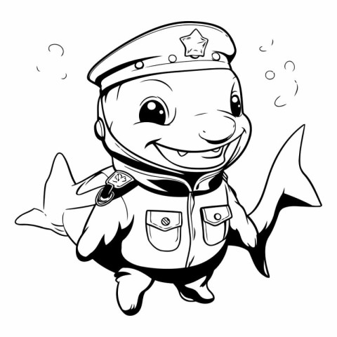 Cartoon illustration of a cute baby shark with a pilot hat.