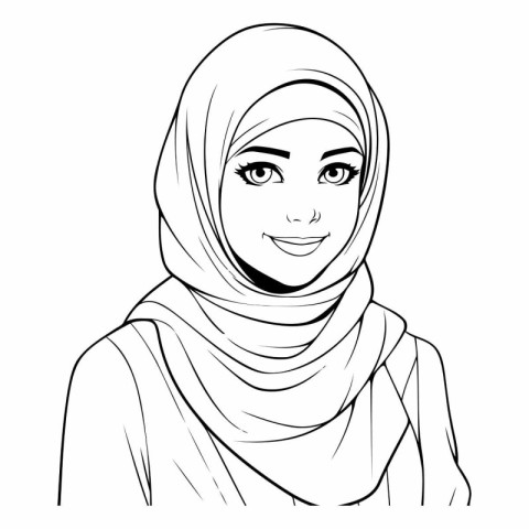 Beautiful muslim woman in hijab. Hand drawn vector illustration.