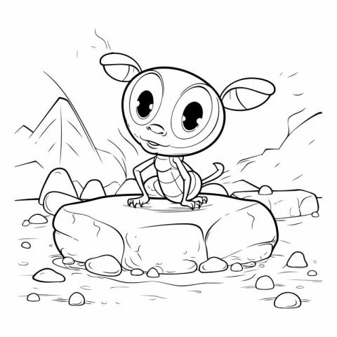 Funny little frog on a rock for coloring book