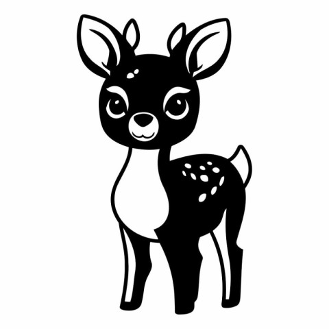 Cute cartoon deer. Black and white vector illustration isolated