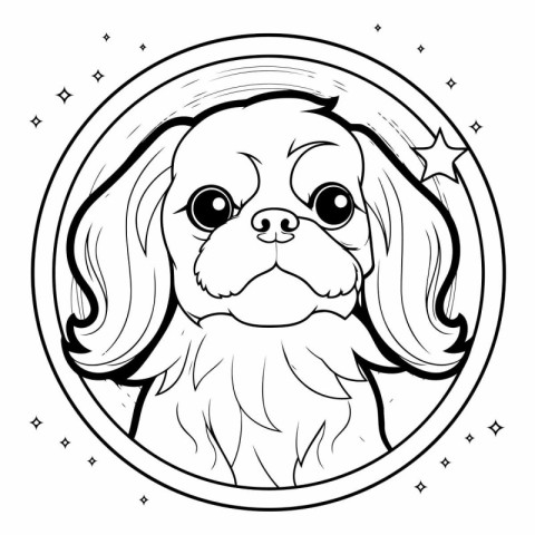 Pekingese head in circle for coloring book.