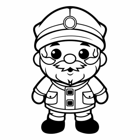 Black and White Cartoon Illustration of Cute Sailor or Pilot Cha