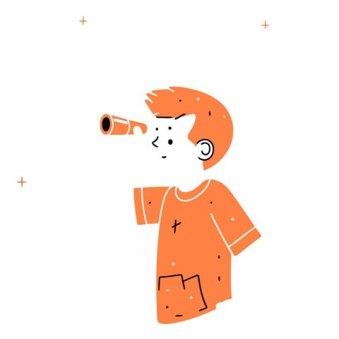 Cute boy with binoculars in flat style