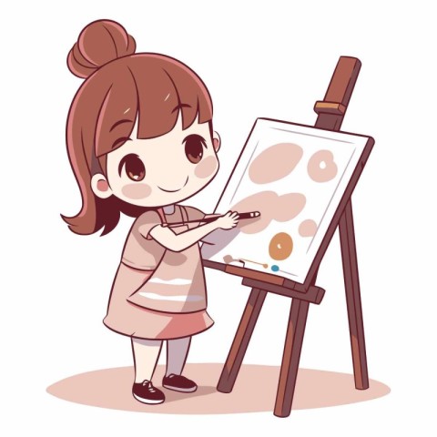 Cute girl painting a picture on easel.